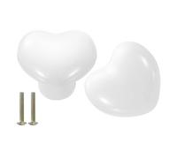 QUARKZMAN 2 Paquetes de Pomos de Cerámica, Tiradores de Cajón en Forma de Corazón, Pomos Decorativos con Tornillo M4 x 25mm para Armario, Armario, Blanco