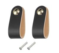 QUARKZMAN 2 Paquetes de Tiradores de Cuero, Tiradores de Cajón de Cuero de Orificio Único para Muebles, Manijas de Cajones para Cómodas con Tornillos para Cajones, Negro/Dorado