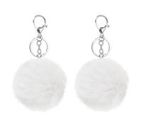 QUARKZMAN 2 Pcs Borlas De Pompones Al Por Mayor, Llavero De Pompones Grandes De 3.15 Pulgadas Para Llaveros Bolsos Monederos Carteras Mochilas Bufandas Accesorios Regalo, Blanco