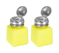 QUARKZMAN 2 Pcs de Dispensador de Alcohol Solvente 100ml (3.4Oz) Botella de Bomba de Dispensador de Líquido con Tapa de Acero Inoxidable Sellada para Removedor de Esmalte de Uñas, Amarillo