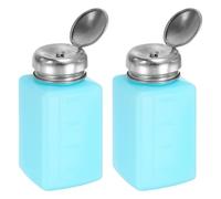 QUARKZMAN 2 Pcs de Dispensador de Alcohol Solvente 200ml (6.7Oz) Botella de Bomba de Dispensador de Líquido con Tapa de Acero Inoxidable Sellada para Removedor de Esmalte de Uñas, Azul