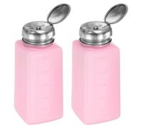 QUARKZMAN 2 Pcs de Dispensador de Alcohol Solvente 250ml (8.5Oz) Botella de Bomba de Dispensador de Líquido con Tapa de Acero Inoxidable Sellada para Removedor de Esmalte de Uñas, Rosa
