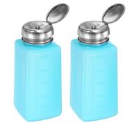 QUARKZMAN 2 Pcs Dispensador de Alcohol Solvente 250ml (8.5Oz) Botella de Bomba de Dispensador de Líquido con Tapa de Acero Inoxidable Sellada para Removedor de Esmalte de Uñas, Azul