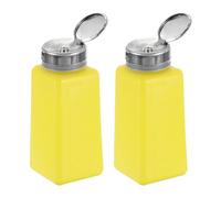 QUARKZMAN 2 Pcs Dispensador de Alcohol Solvente 250ml (8.8Oz) Botella de Bomba de Dispensador de Líquido para Quitar Esmalte de Uñas con Cabezal de Prensa de Acero Inoxidable, Amarillo