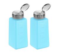 QUARKZMAN 2 Pcs Dispensador de Alcohol Solvente 250ml (8.8Oz) Botella de Bomba de Dispensador de Líquido para Quitar Esmalte de Uñas con Cabezal de Prensa de Acero Inoxidable, Azul