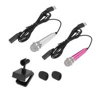 QUARKZMAN 2 Pcs Micrófono Mini, Micrófono Pequeño Tipo Teléfono Mic Tipo C Micrófono Pequeño Con Soporte, Cubierta De Espuma Para Grabar Voz En Teléfono, Rosa Fuerte/Plateado