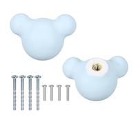 QUARKZMAN 2 Pcs Perillas De Gabinete De Cerámica, 2 X 1.36 X 1.36 Inch Adorables Perillas De Cajón De Cerámica Para Cómoda Con Tornillos De Montaje, Manijas Para Muebles, Azul (Ratón)