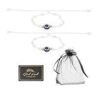 QUARKZMAN 2 Pcs Pulsera Mal Ojo Ajustable Set Pulseras La Suerte | Pulsera Cuerda Trenzada Con Nudos Hechos A Mano, Resistente Al Agua, Con Tarjeta Y Bolsa De Malla, Para Protección.