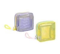 QUARKZMAN 2 Piezas Bolsa De Maquillaje De Malla, Bolsa De Cosméticos Portátil De Malla De 4.7" con Correas, Lindo Estuche Mini De Viaje para Artículos De Aseo para Viajes, Monedero, Morado