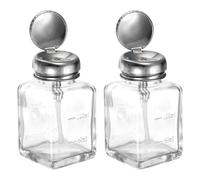 QUARKZMAN 2 Piezas Botella Dispensadora de Bomba de Vidrio de 4 Oz / 120 ML Cuadrada Transparente Botella de Presión de Líquido Con Tapa de Metal para Removedor de Maquillaje