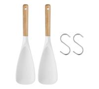 QUARKZMAN 2 Piezas Cucharas de Cocina de Silicona para Utensilios Antiadherentes Cuchara Resistente al Calor con Mango de Madera para Mezclar, Revolver, Servir, Blanco