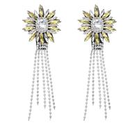 QUARKZMAN 2 Piezas De Aplicación De Cristal Con Pedrería, 11 X 4cm Flecos De Cristal Para Hombreras Con Cadenas Y Borlas, Parches Para Coser En Vestidos De Fiesta, Ropa, Amarillo Dorado