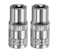 QUARKZMAN 2 piezas de casquillo E-Torx 1/4" E8, casquillo largo de estrella hembra CR-V de 6 estrías para reparación automotriz, mantenimiento del hogar y manualidades DIY (1" de longitud)