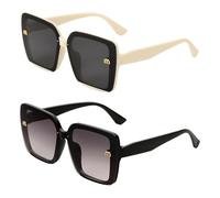 QUARKZMAN 2 Piezas De Gafas De Sol Para Mujeres Y Hombres, Gafas De Sol De Moda De PC Para Protección Solar Para Conducir, Compras Y Tomar Fotos, Beige Y Negro