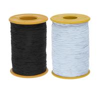 QUARKZMAN 2 piezas Hilo Elástico de Costura 500 metros 0.5mm de Grosor Hilo de Costura de Látex para Costura a Mano, Fruncido, Bordado, Máquina de Coser, Blanco y Negro