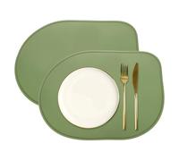 QUARKZMAN 2 Piezas Individuales De Salvamanteles 15.7" X 11.4" Verde | De Silicona Ovalados Rectangulares, Antideslizantes, Lavables, Protectores Y Al Calor Alto, Para Cocina Escritorio