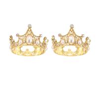 QUARKZMAN 2 Piezas Mini Toppers de Pastel de Diadema, Aleación Reina Princesa Pequeña Diadema de Oro Tiara Cupcake en Forma de Corazón con Perla y Diamante de Imitación, Diadema Vintage