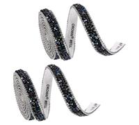 QUARKZMAN 2 Rollos de Cinta de Diamantes de Imitación de Resina 1 Yarda x 1cm, Cinta Adhesiva con Cristales Artificiales con Cuentas para Ropa Manualidades DIY, Negro AB
