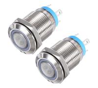 QUARKZMAN 2 Unidades Interruptor de Botón Diámetro de Montaje Luz Led Azul | Pulsador Metálico de Bloqueo, de 12 Mm, 1Na, de 3-6V, Cabeza Plana