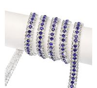 QUARKZMAN 2 Yarda 9mm 3 Filas Cristal Diamante Cerrar Cadena Adorno Recorte Garra Copa Cadena para Costura, Manualidades, DIY Joyería Boda Decoraciones Plata Oscuro Azul Blanco
