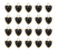 QUARKZMAN 20 Piezas De Corazón De Cristal Bañado En Oro, Colgante De Corazón 3D De Latón Para Hacer Joyería Pulseras Collares Pendientes DIY Llaveros Artesanales, Negro, 11x9mm