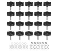 QUARKZMAN 20 tornillos moleteados M5 x 20 mm, acero al carbono galvanizado métrico, 32 mm, tuerca moleteada, 6 estrellas, perillas de mano, pomos para pulgar