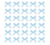 QUARKZMAN 200 pcs Mini Lazos De Tartán De 2" Pequeños Lazos De Cinta A Cuadros Para Costura Manualidades Accesorios Para El Cabello Adornos Para Cajas De Regalo Festival Azul/Blanco