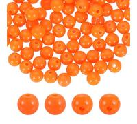 QUARKZMAN 200 Piezas De Cuentas Redondas De Acrílico Naranja 8mm Diámetro 1.9mm Agujero Bolitas De Resina Plástica Lisas Cuentas Sueltas Para Hacer Joyería Pulseras Collares Aretes DIY