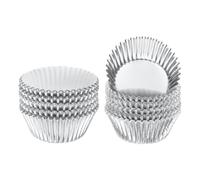 QUARKZMAN 200pcs Moldes para Magdalenas, Mini Forro Antiadherente para Cupcakes Envoltorios de Aluminio Papel Decoración de Tartas para Hogar Boda Aniversario Fiesta Pastelería, Plateado
