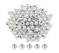 QUARKZMAN 200Pcs Perline Spaziatrici Tonde Piene Da 5Mm, Perline Lisce Senza Saldature In Ottone Per Bracciali Collane Orecchini Artigianato Forniture All'Ingrosso, Colore Argento