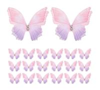 QUARKZMAN 20Pcs Mariposas De Gasa 1.6" X 2" Pulgadas Aplicaciones De Encaje De Mariposa De Doble Capa Para Bordado En Tela Accesorios Para Cabello Y Vestidos De Boda DIY Color Rosa Morado