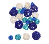 QUARKZMAN 20uds Floresero Relleno Decorativo Bolas, 2.4/2/1.6/1.2" Zafiro Azul/Blanco/Cielo Azul/Lago Azul Mimbre Ratán Decoración, Bolas Cuenco Rellenos para Hogar Decoración, Centro Mesa
