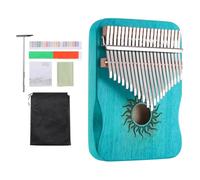 QUARKZMAN 21 Teclas Piano de Pulgar Mini Piano de Dedo Portátil Azul de Madera de Arce con Patrón de Sol con Bolsa Protectora Martillo de Afinación Instrucciones de Partituras