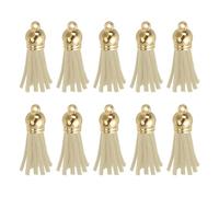 QUARKZMAN 24Pcs Borlas De Cuero para Llavero Encanto Al por Mayor para Colgante Pulsera Fabricación De Joyería DIY Decoración Artesanal (1.5 Pulgadas), Amarillo Blanco/Dorado Tapa