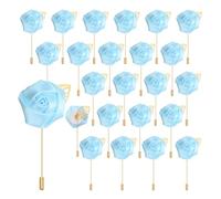 QUARKZMAN 24pcs Ramillete de Rosa, Boutonnieres de Rosa de Boda Flores Broche de Novio Alfileres de Bolsillo Decoración de Traje para Ceremonia de Boda Aniversario, Azul Claro