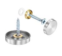 QUARKZMAN 24pcs Tornillos de Espejo, 25mm Tapas Decorativas de Acero Inoxidable 304 Fijaciones de Tornillos Tapones Planas para Cubrir Clavos para Carteles Publicitarios, Plateado