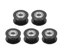 QUARKZMAN 2GT Polea de Correa Dentada Loca de 20 Dientes con Agujero de 5 mm de Diámetro en Aluminio para Correa de Distribución de 6 mm de Ancho, Correa de Distribución - 5 Piezas Negras