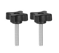 QUARKZMAN 2Pcs Perillas de Sujeción en Estrella M6 x 35 mm Rosca Macho Métrica 32 mm 4 Puntos Cabeza de Plástico Tornillo de Pulgar de Apriete Manual Jig Handle, Negro