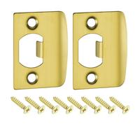 QUARKZMAN 2pcs Placa de Golpe de Puerta, Placa de Cierre de Seguridad con Kit de M4 Tornillos en Forma D Angulo Recto de Acero Inoxidable para Refuerzo de Marco de Puerta, 57x45mm, Dorado