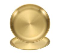 QUARKZMAN 2Pcs Platos Acero Inoxidable, Juego Platos Redondos Servir 10.2", Platos Planos Metal Para Cena Restaurantes Cocina Postre Ensalada Comida Campamento Aire Libre, Dorado