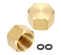 QUARKZMAN 2pcs Tapón de Compresión Accesorio de Tubería Roscada Agua Dorado | de Cabeza Hexagonal de Latón, 1/2" NPT, Tapa de Válvula de Parada, Tapa de Extremo de Tubo con Junta