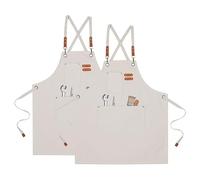 QUARKZMAN 2uds Chef Delantal para Hombres y Mujeres con Grandes Bolsillos, Algodón Lona Cruzada Espalda Delantales para Cocina Cocina Arte Pintura, para Talla M a XXL, Beige