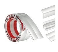 QUARKZMAN 3 En 1 Moldura Para Pelar Y Pegar, 1.6in X 3.2 Pies Moldura Multifuncional, Moldura Flexible Protectora De Bordes Tira De Calafateo Para Piso, Marco De Puerta, Plata Brillante