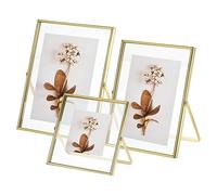 QUARKZMAN 3 Juego Vidrio Imagen Marcos Clásica Colección 6"x6" 6"x8" 7 "x9 Flotante Pie Vidrio Fotos Marcos Mesa Presionado Vidrio Arte Obra Marco Hogar Foto Exhibición (Oro)