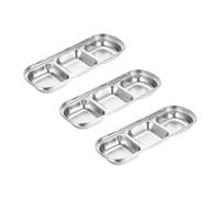 QUARKZMAN 3 Paquete Inoxidable Acero Salsa Plato Mojar Tazones con 3 Compartimento Dividido, Metal Condimento Plato Mojar Tazón para Servir Aperitivos, Aperitivos, Salsa, o Aderezo, Plata