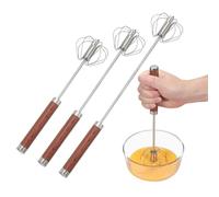 QUARKZMAN 3 Pcs Batidor De Acero Inoxidable, Herramienta De Batido Semiautomática Antiadherente Para Cocinar Hornear Mezclar Batir Revolver, Marrón Oscuro (Pequeño/Mediano/Grande)