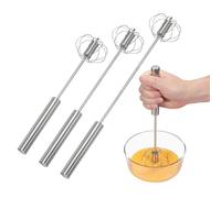 QUARKZMAN 3 Pcs Batidor De Acero Inoxidable, Herramienta Semi-Automática Para Batir Batidor No Pegajoso Para Cocinar Hornear Mezclar Batir Revolver, Plateado (Pequeño/Mediano/Grande)