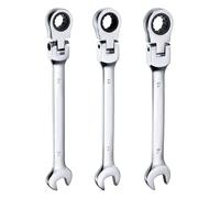 QUARKZMAN 3 Pcs Llave de Trinquete con Cabeza Flexible 10/11/12mm 180° Cabeza Giratoria, Llaves Combinadas de 72 Dientes, Trinquete de Extremo Abierto de Acero al Cromo-Vanadio