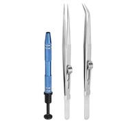 QUARKZMAN 3 Pcs Pinza De Diamante Portaherramientas Juego De Recogida Acero Inox 4 Garras Portaherramientas Cabeza Recta/Angular Pinza Bloqueadora Para Objetos Pequeños Plata/Azul