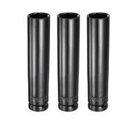 QUARKZMAN 3 Piezas Casquillo Impacto Profundo 6 Puntos 1/2" Accionamiento 24mm Casquillo Métrico 5.7" (145mm) Extra Largo Tratado Térmicamente Acero 45# Para Reparación.